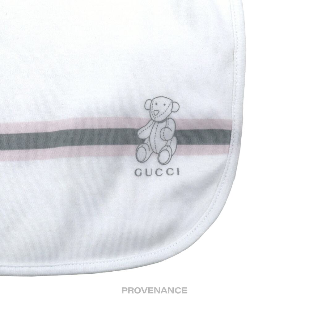 🔴 Gucci Baby Bib - Teddy Bear Web Stripe White Pink Grey - Picture 3 of 5